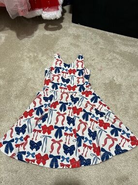 Made By Molly Girls Red, White & Blue Bow Print Dress SIZE 5T